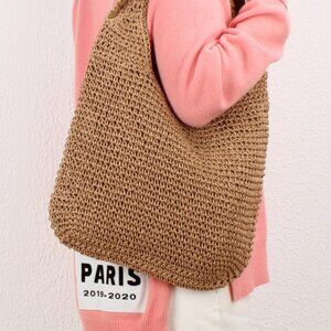 Single shoulder paper rope woven bag, forest handmade woven beach bag